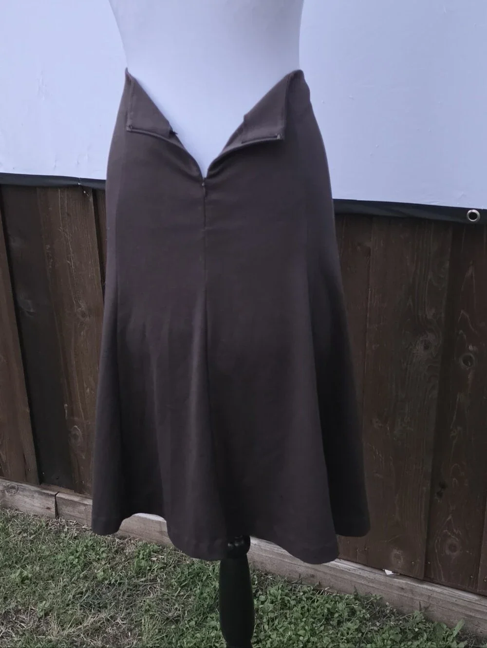 New York & Co High-Waist Dark Brown A-Line Midi Skirt with Button Detail - Picture 7 of 8